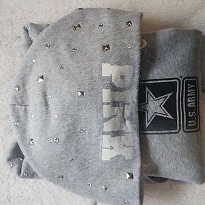 Pink Victoria's Secret Army Strong Hoodie with Bling. Size: M